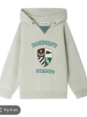 Bonpoint Sage Green 'Champs' Crest Hooded Sweatshirt